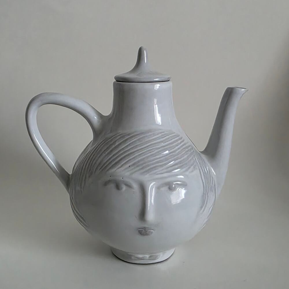 Jonathan Adler Utopia Boy & Girl Two Face Teapot Gray w/ Lid Retired